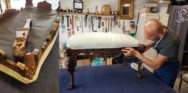 Restoration of a bench - one of the legs was broken and another one was moving a lot.