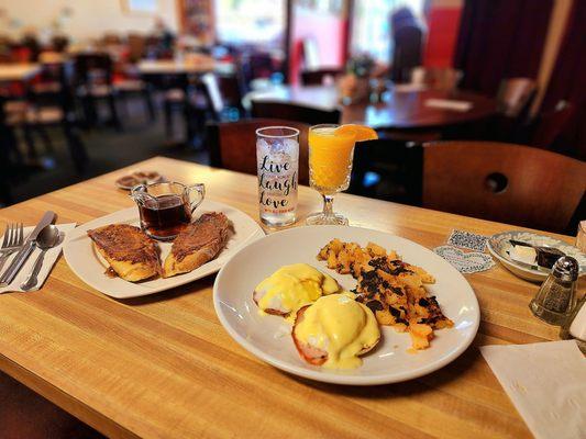 Eggs Benedict with a side of  French Toast