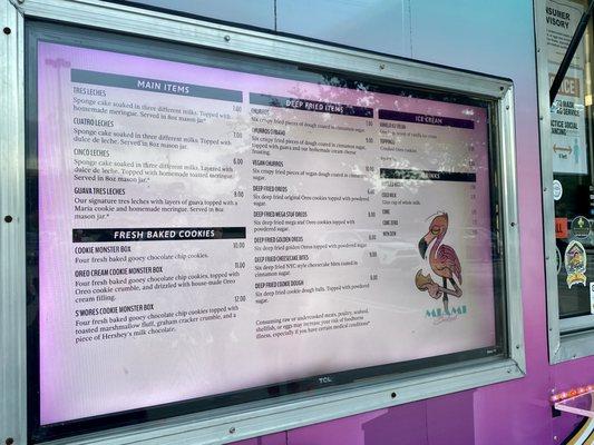 The menu at Miami Baked.