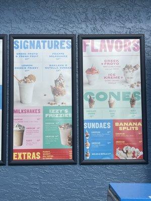 Ice cream menu