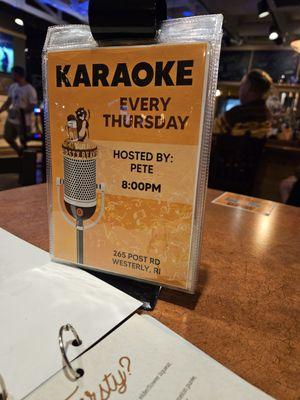 Karaoke on Thursday nights!