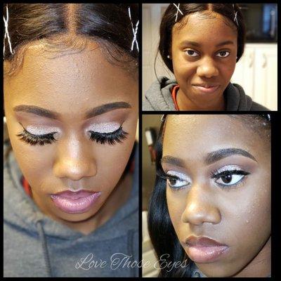 Makeup application and 3d mink lash strips in the style Love