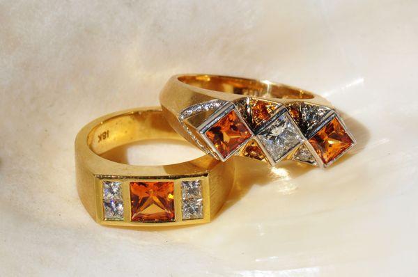 Spessartine and Diamond men's rings set in 18k yellow gold, one of a kind