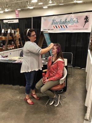 Doing pin up hairdos with bandanas! What a great way to do your hair quickly and easily.