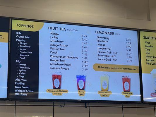 Fruit teas and lemonade (highly recommend both)