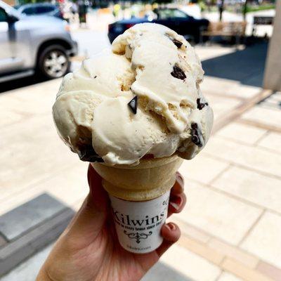 Chocolate chip cookie dough on cake cone