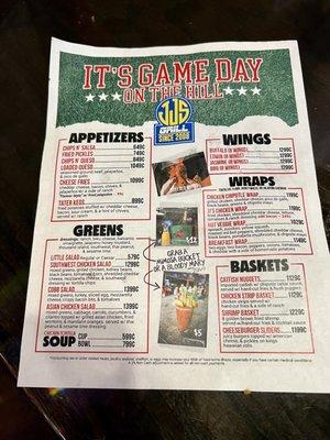 Game Day Menu