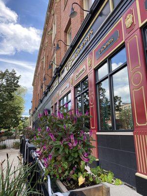 Sidewalk patio in summer