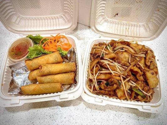 Eggrolls (5 piece) and Chicken Chow Fun