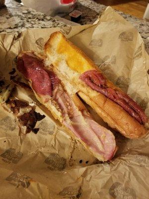 This greasy mess of a sub sandwich is what I was sent.