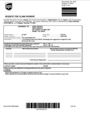 THIS IS THE  UPS FORM THAT NEEDS TO BE FILLED OUT BY A BESTBUY EMPLOYEE