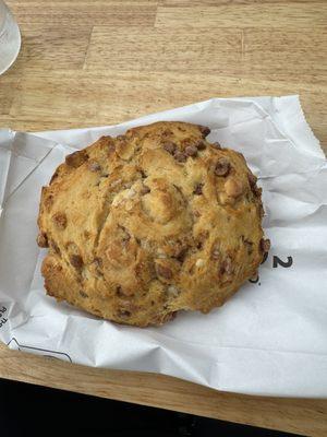 White chocolate and cinnamon chip scone