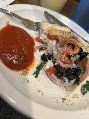 I remembered to take a picture before eating the whole thing. This was the veggie calzone! It was outstanding!