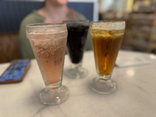 Phosphate handcrafted sodas. Grape, Vanilla, and Huckleberry.