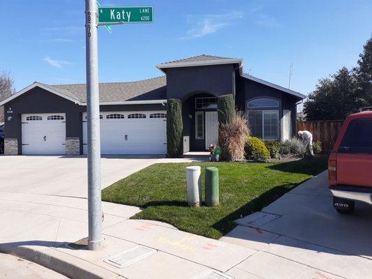 Dark gray and white trim exterior painted.