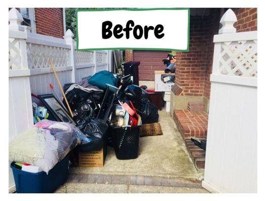 The before picture of a driveway full of junk in Valley Stream, NY