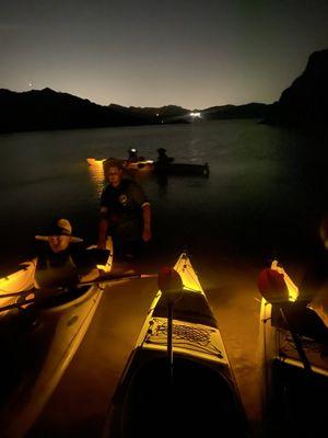 Lights on the kayak for the night time paddle back.