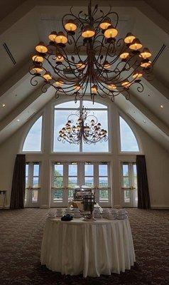 Event buffet setup in the ballroom