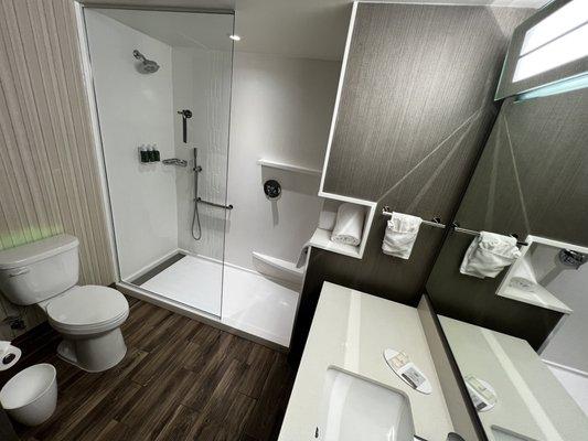 Nice clean modern bathroom... good water pressure shower was great!