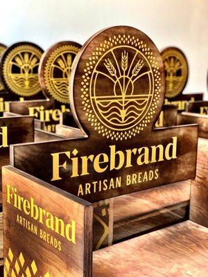 Fresh out the oven! @firebrandbread display showcasing uv printed birch wood thats been torched.