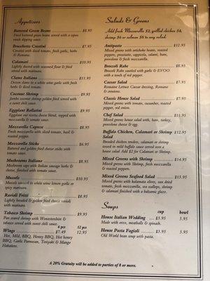 Appetizers and salad menu options