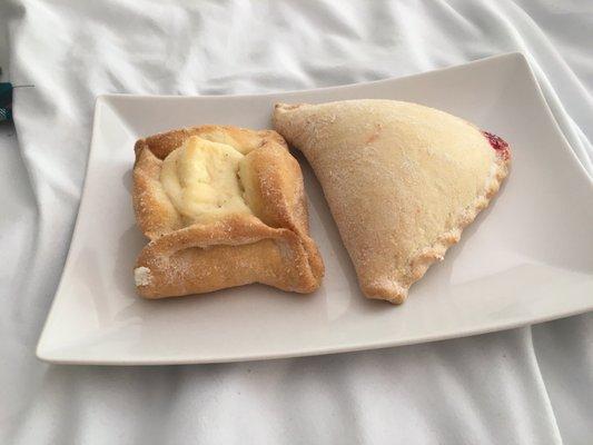 Empanada Fresa (strawberry) and a pastry with cream cheese filling but a more cookie-like dough.