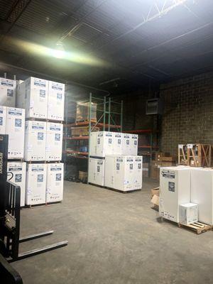 Grove Supply inc water heater inventory in our warehouse space, in Boothwyn, PA