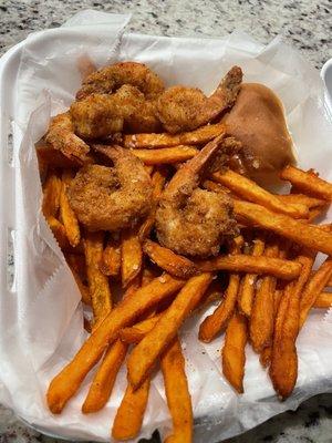 Shrimp and potato fries basket