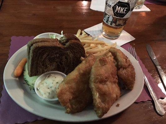 Fried Haddock with fries and slaw.