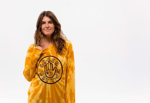 Sunburst yellow tie dye crew neck