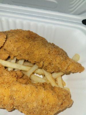 Chicken & plain soffy fries.