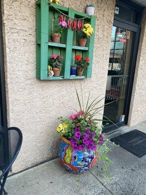 Outdoor at entrance flower arrangement