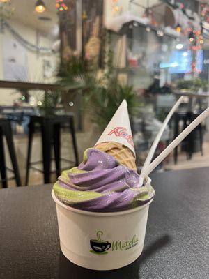 Matcha and ube soft serve