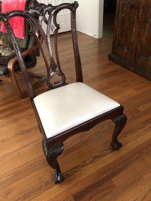 I would like (6 chairs) to have the chairs refinished to match dining room table. Light washed grayish finish.