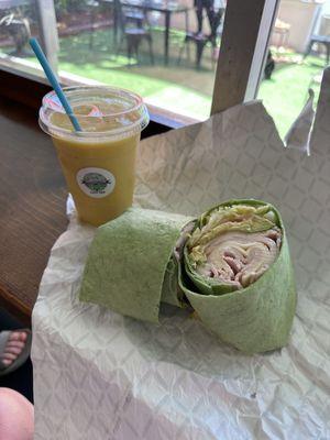 Smoothie and turkey wrap