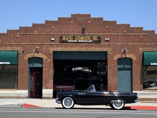 55 thunderbird in front of Braun's Shop