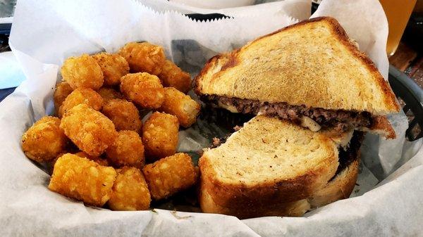 Patty melt with tater tots