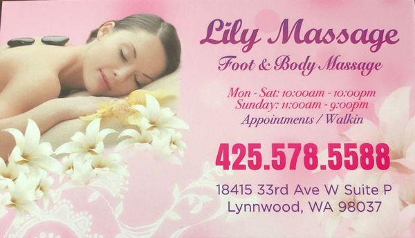 Lily massage grand opening.Body massage take  20% off.
Welcome to Lily massage