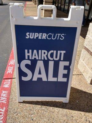 Sandwich board set up outside the store when we entered.