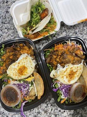 Delivery - Beef Bibimbap, Crispy Chicken Taco, Fish Taco (eggs not included!)