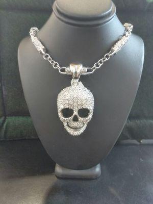 Custom made Skull Pendant with Chain. Each stone is hand set.