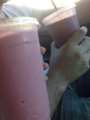 Strawberry banana + berry blast smoothies .... Just as awesome as Jamba Juice