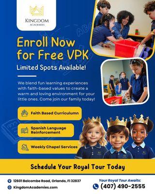 Free VPK for all 4yrs old children born on or before September 1. For more information: Text/Call today :)