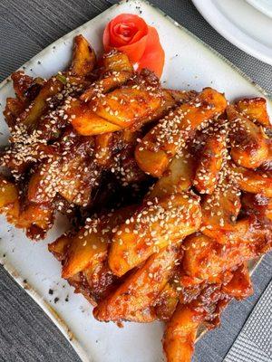 Honey chili crispy potatoes- not crispy in texture but very delicious!