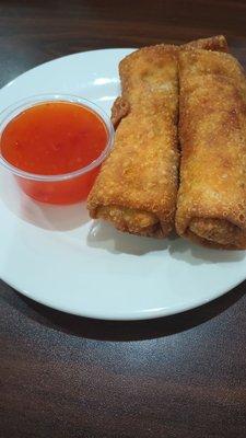 Veggie egg rolls. Fried, but not greasy. A great way to start a meal.