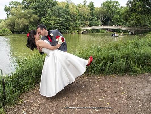 Bride & Groom near Bow Bridge, Central Park, NYC