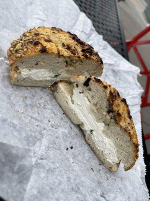 Asiago & Everything bagel with jalapeño cream cheese