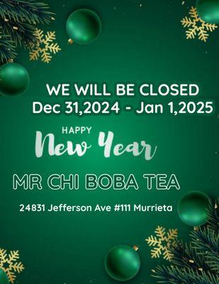 We will be closed on Dec 31,2024 and Jan 1,2025
Happy New Year