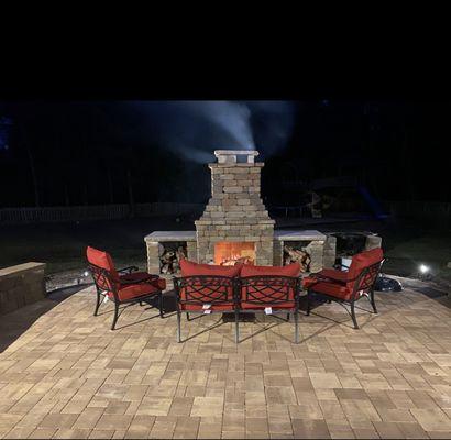 Paver patio and Outdoor Fireplace Construction.