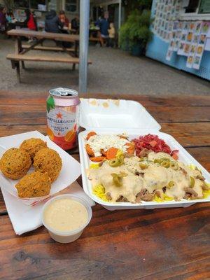 Lamb plate and falafel, loved the sides!